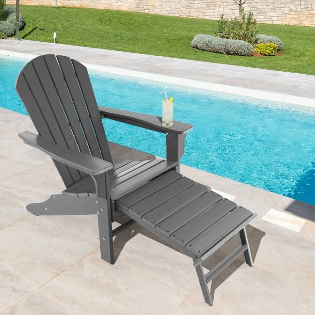 Patio HDPE Adirondack Chair with Retractable Ottoman - 29" x 53" x 37.5" (L x W x H)