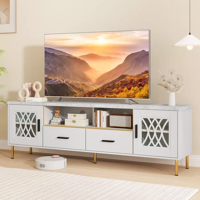 Modern Faux Marble 71-Inch TV Stand for 80" TVs White - 73 inches