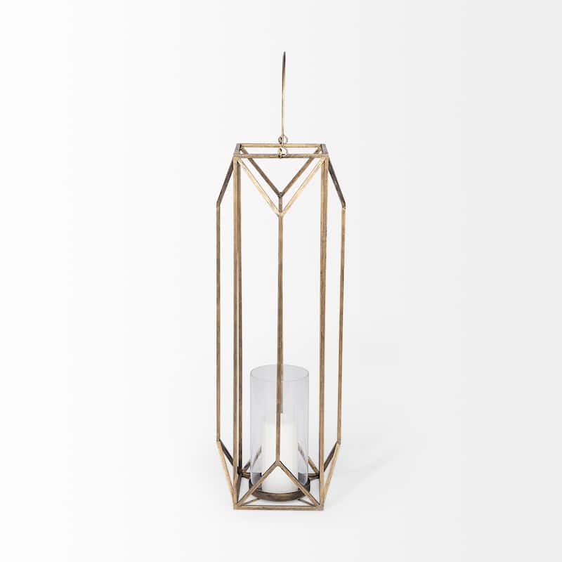 Ivy Large Gold Metal Geometric Cage w/Hanger Candle Holder Lantern