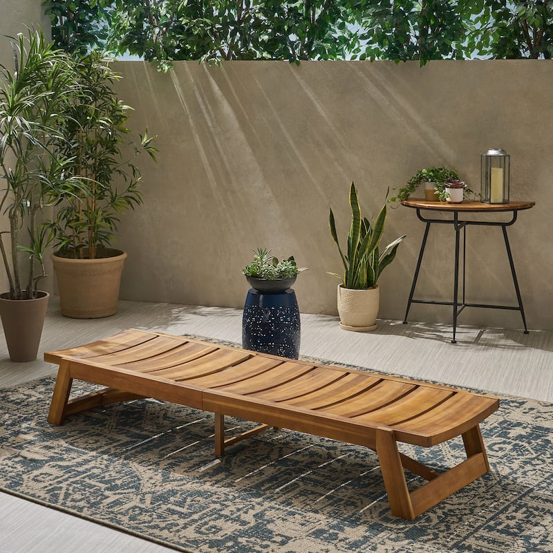Adjustable Acacia Wood Chaise Lounge with Slat Paneling Outdoor