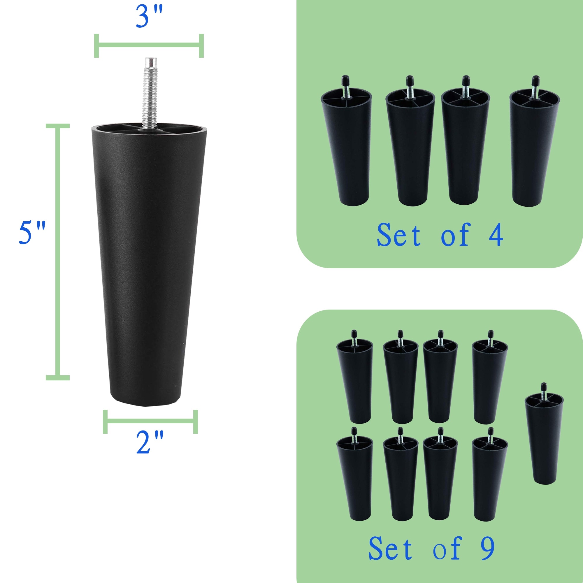 Round Solid Plastic Furniture Legs 5 inch high for Bed Sofa