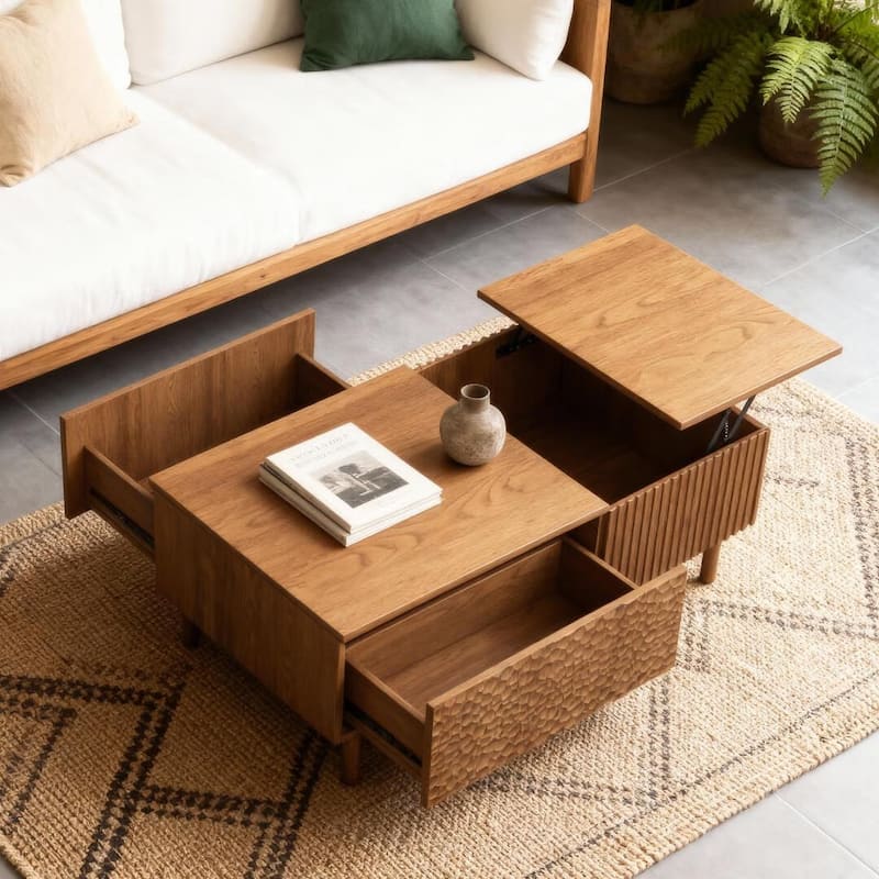 51.1" Satin Walnut Coffee Table with Storage Drawers for Living Room & Home Office - 51.1"Wx27.5"Dx18.9"H