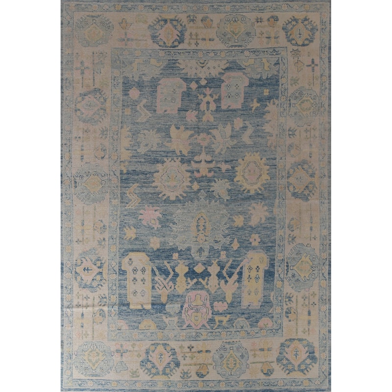 Hand Knotted Oriental 100% Wool Carpet Transitional All-Over Navy Blue & Blues Oushak Area Rug - 11' 5'' X 8' 3''