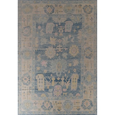 Hand Knotted Oriental 100% Wool Carpet Transitional All-Over Navy Blue & Blues Oushak Area Rug - 11' 5'' X 8' 3''
