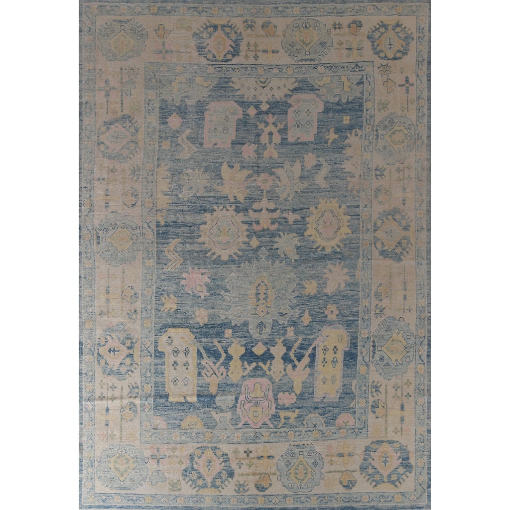 Hand Knotted Oriental 100% Wool Carpet Transitional All-Over Navy Blue & Blues Oushak Area Rug - 11' 5'' X 8' 3''