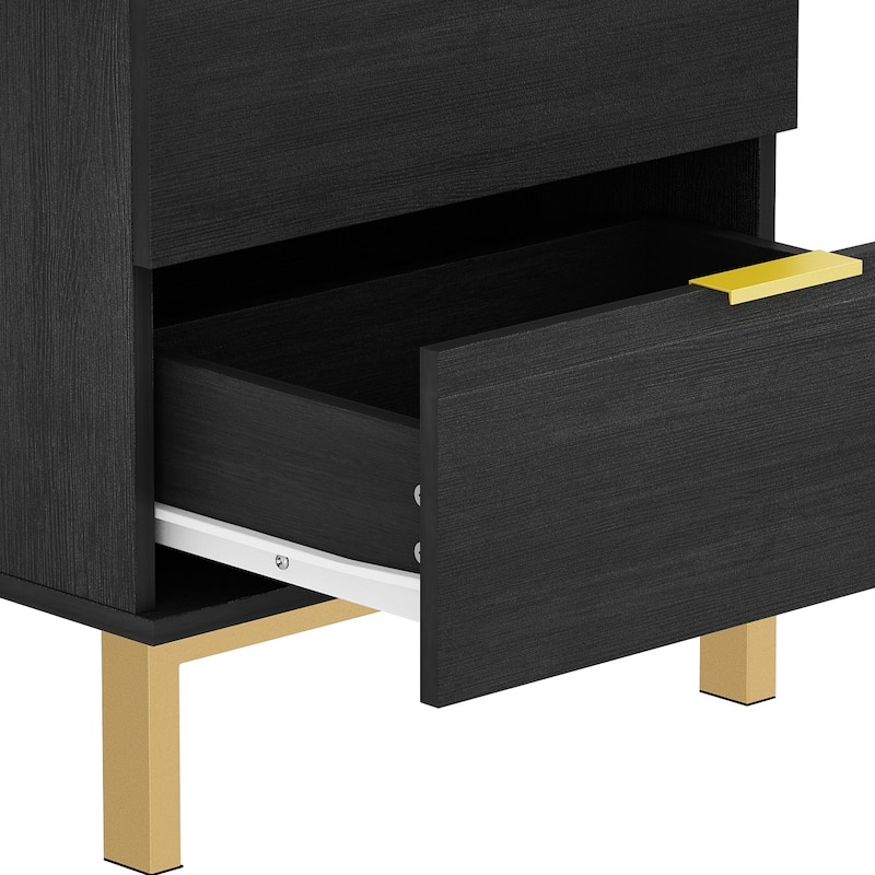 Timechee Nightstand Bedside Table 2-Drawer with Metal Legs, Black
