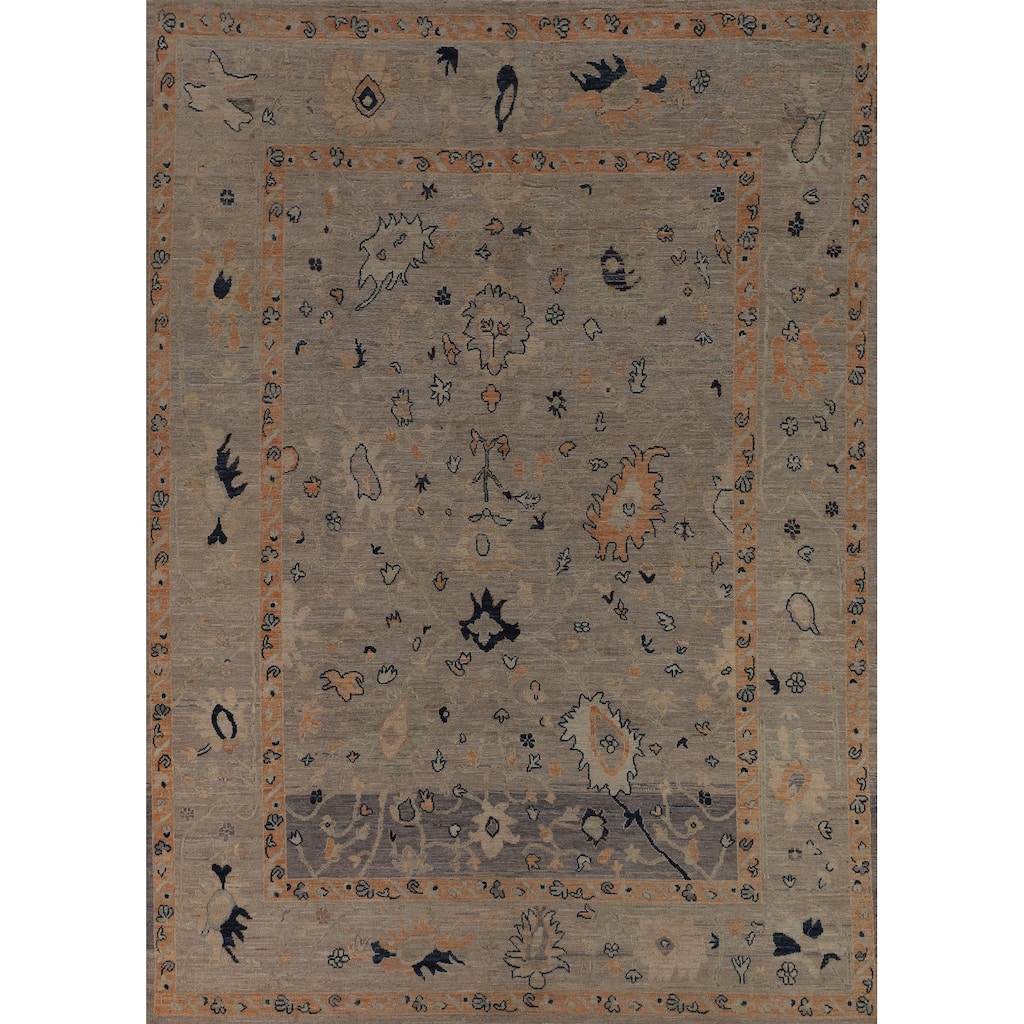 All-Over Floral Oushak Vegetable Dye Area Rug Hand-Knotted Wool Carpet - 8'1"x 10'5"