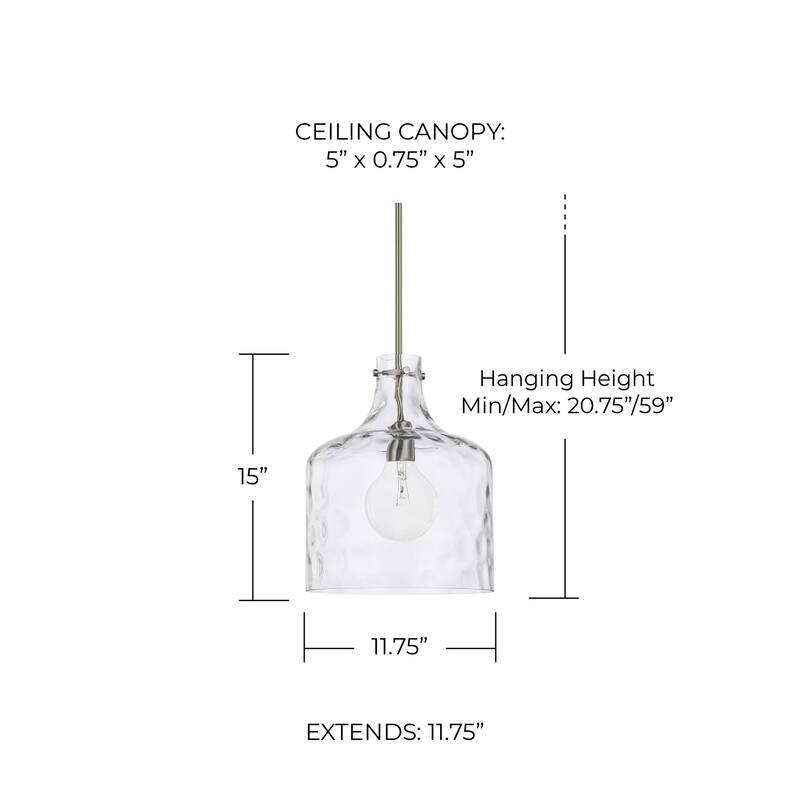 1-Light Clear Water Glass Shade Pendant
