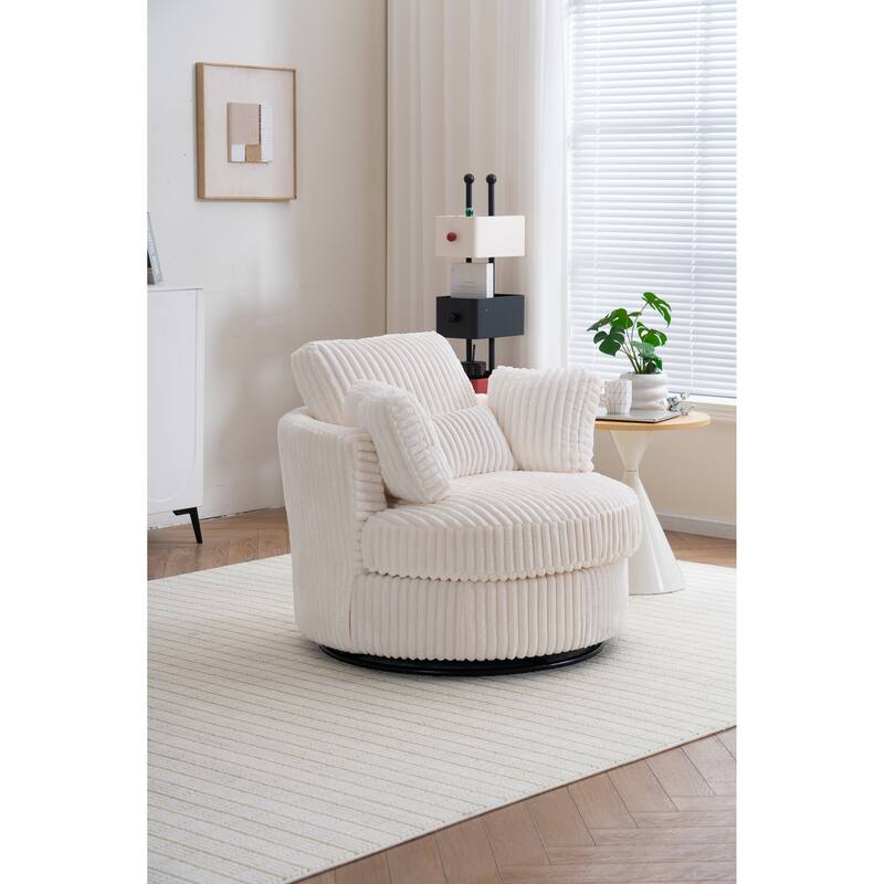 Corduroy Swivel Chair with 4 Pillows