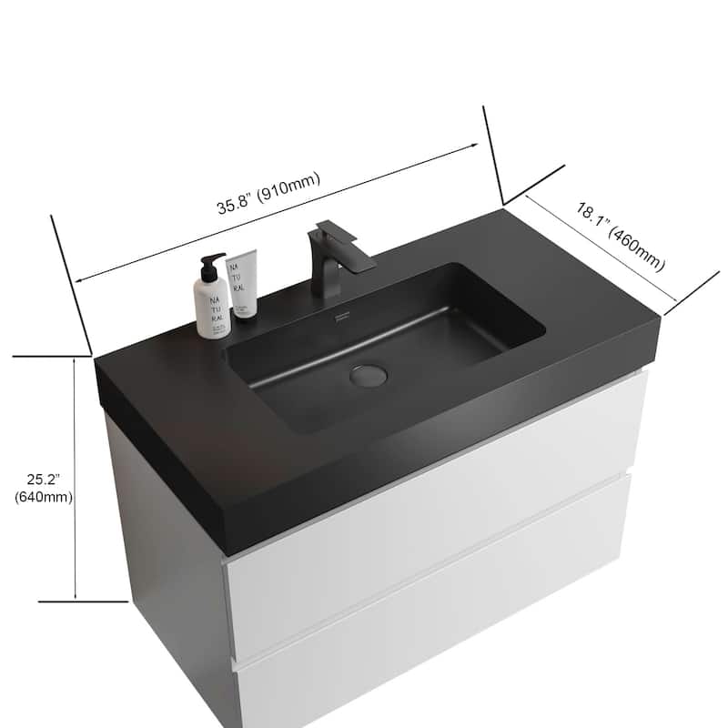 GDFStudio - Naomi Modern Floating Bathroom Vanity with Silent Drawers and Pre-Assembled One-Piece Sink
