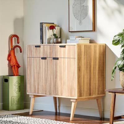 Latimer Mid-Century Modern Handcrafted Mango Wood 2 Drawer Cabinet with 2 Doors by Christopher Knight Home