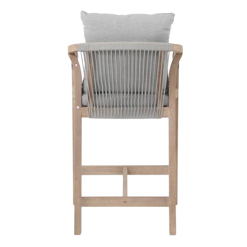 Outdoor Acacia Wood Bar Stools with Rope Back, Set of 2