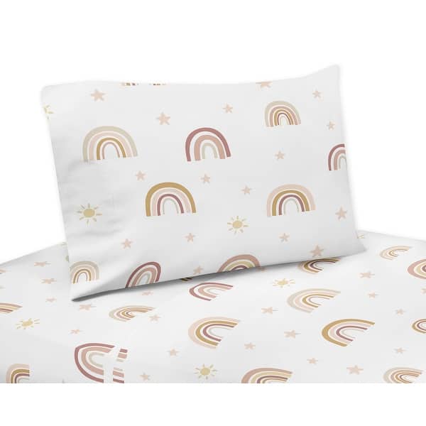 slide 2 of 2, Boho Rainbow 3pc Twin Sheet Set - Blush Pink Dusty Rose Gold Yellow Mauve Taupe Beige Tan Bohemian Stars Sun Celestial Vintage