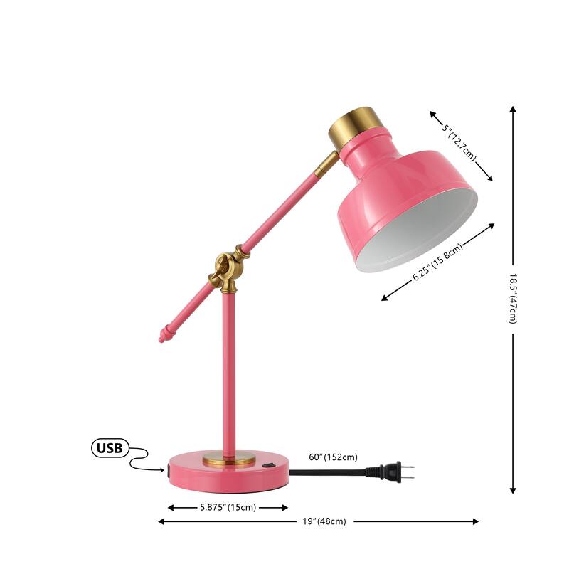 Odile 18.5" Classic Farmhouse Adjustable Cantilever LED Task Lamp with USB Charging Port, by JONATHAN Y