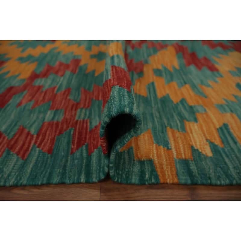 Hand Woven Oriental 100% Wool Carpet Southwestern Modern Green Kilim Area Rug - 9' 10'' X 8' 3''