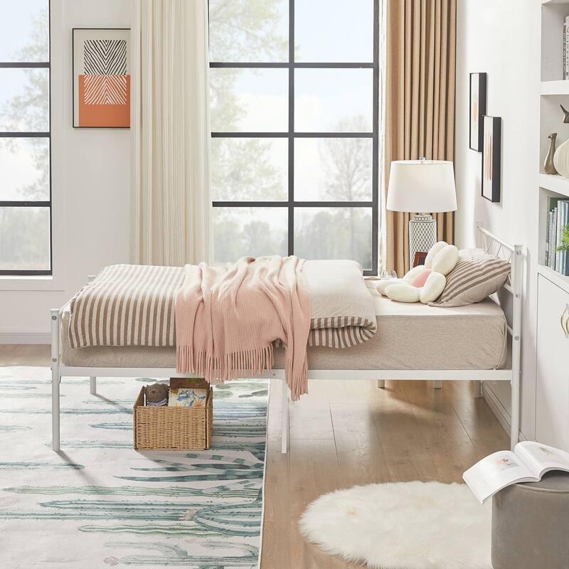 Javlergo 2-Pack White Twin Size Kids Bed Frame Set with Headboard Footboard Underbed Storage Noise-Free for Children's Room