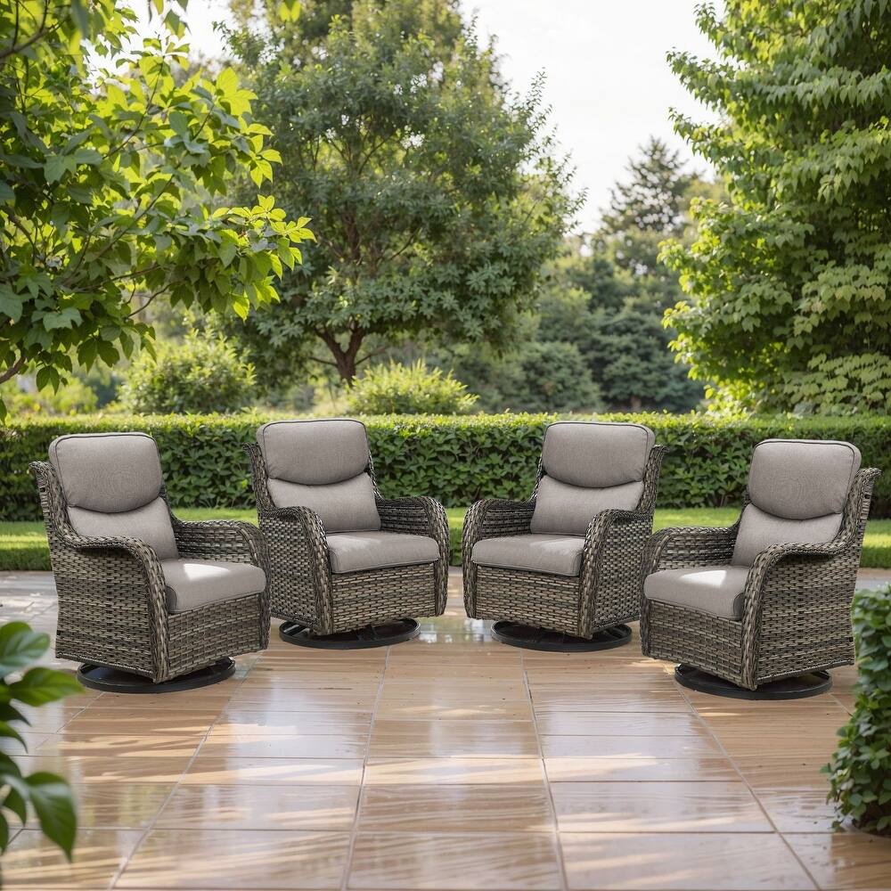 4 Pieces Outdoor Gliders Swivel Chairs Set with 5-Inch Thick Cushions