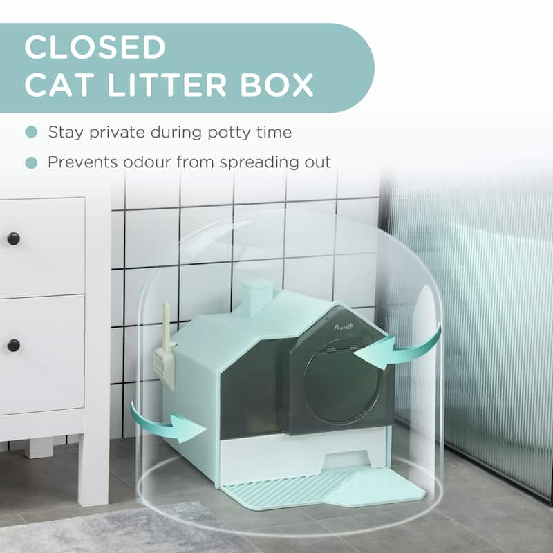 PawHut Hooded Cat Litter Box with Kitty Litter Mat