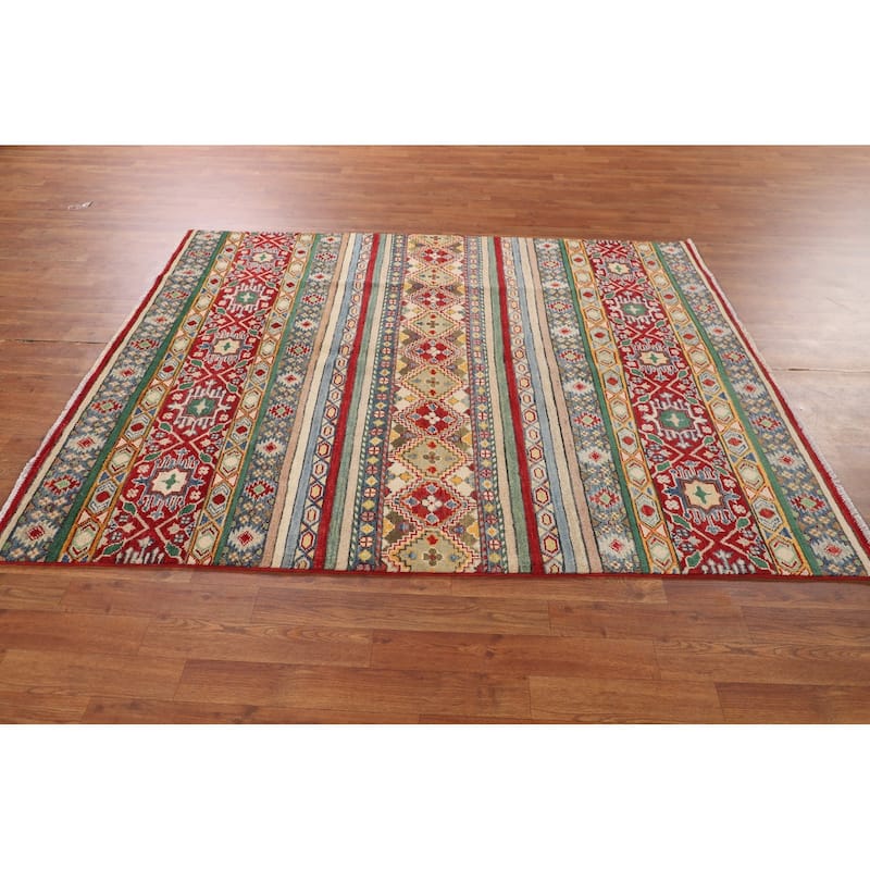 Kazak Oriental Area Rug Handmade Multi-Color Wool Carpet - 5'3" x 6'6"
