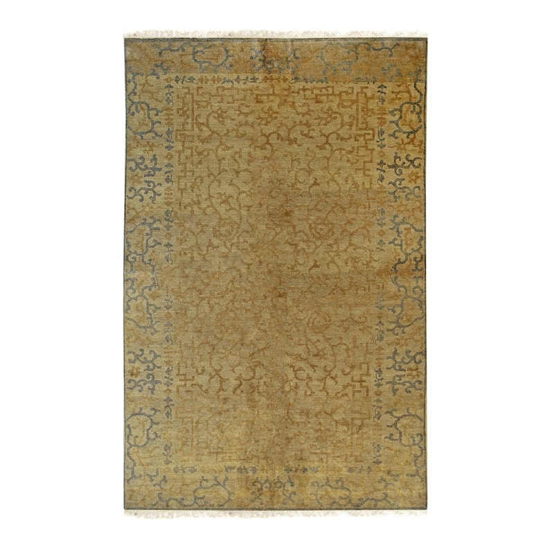 Gold Handmade Wool Transitional Rug 12' x 18' - Hand Knotted Natural Dyes Soft Pile Cotton Foundation - N/A