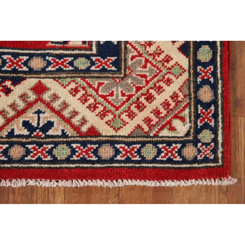 Red Kazak Oriental Runner Rug Hand-Knotted Wool Carpet - 2'9" x 9'3"
