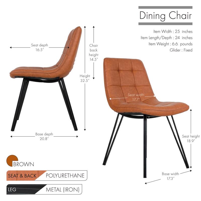 Porthos Home Rai Armless Dining Chairs Set Of 2, PU Leather Upholstery