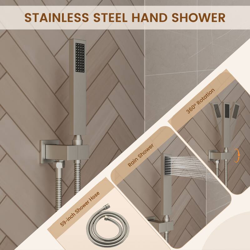 4-Spray Wall Mount 12 and 6 in. Dual Fixed and Handheld Shower Head with Waterfall Tub Spout (Valve Included) - 12" x 12"