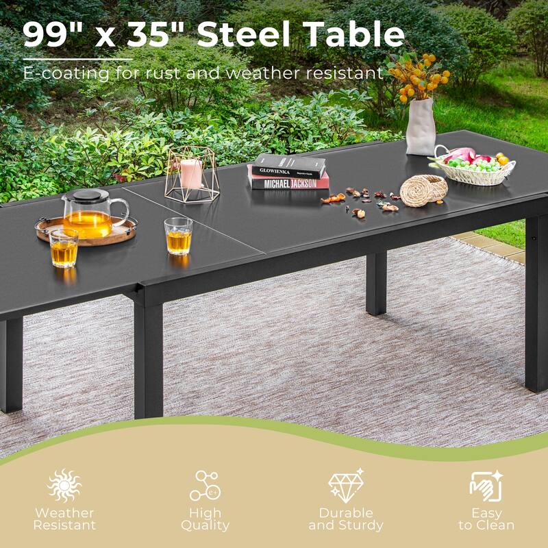 MAISON ARTS Outdoor Metal Rectangle Expandable Table Patio Dining Table for 6-8 Person