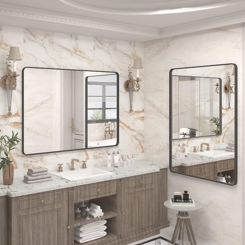 Aluminum Alloy Framed French Cleat Mounted Tempered Glass Wall Vanity Mirror
