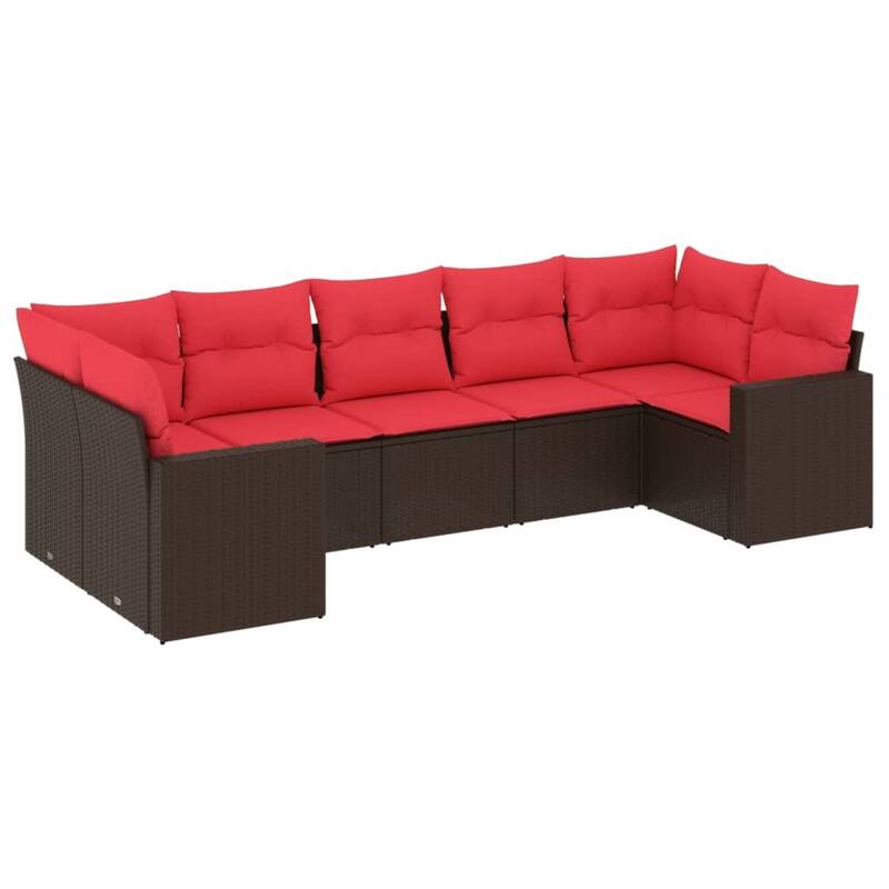 vidaXL Patio Sofa Set with Cushions Outdoor Furniture 7 Piece Poly Rattan - 25.8" x 24.4" x 27.2"