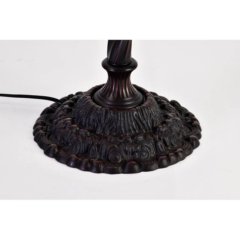 Prim 14-inch Blue/White Flower Design Glass/Bronze Tiffany-Style Torchiere Lamp