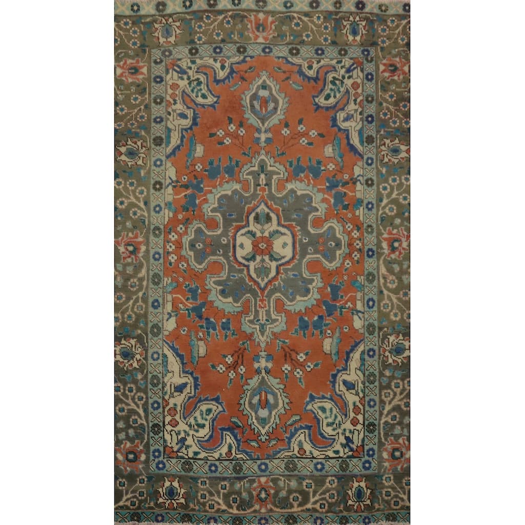 Hand Knotted Oriental 100% Wool Carpet Traditional Medallion Oranges & Rust Tabriz Area Rug - 6' 10'' X 4' 0''