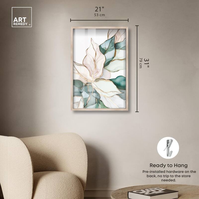 Pastel Leaves with Gold II Shadowbox by Art Remedy