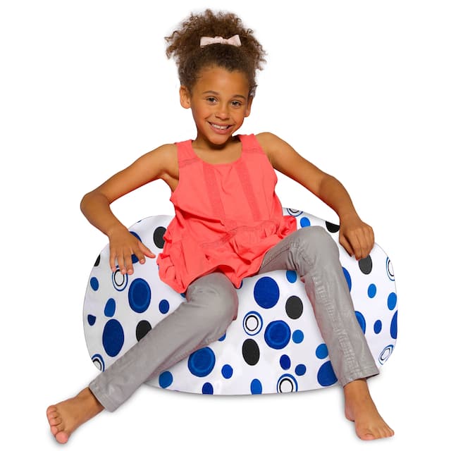 Kids Bean Bag Chair, Big Comfy Chair - Machine Washable Cover - 27 Inch Medium - Canvas Bubbles Blue and White
