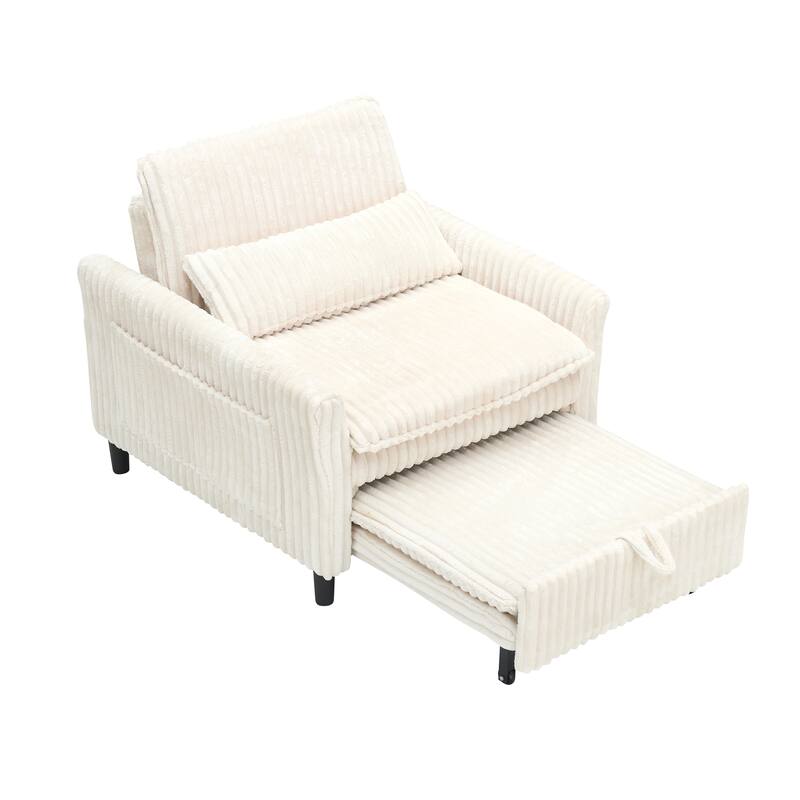 Corduroy Accent Chair Convertible Chaise Lounge, Single Sofa Chair Lounge Chair Pull-out Sleeper Sofa Bed