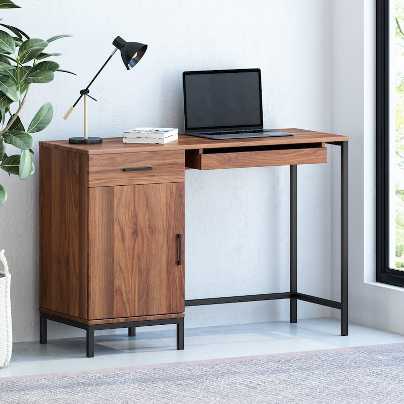 Gallaudet Faux Wood Computer Desk by Christopher Knight Home - Walnut + Black