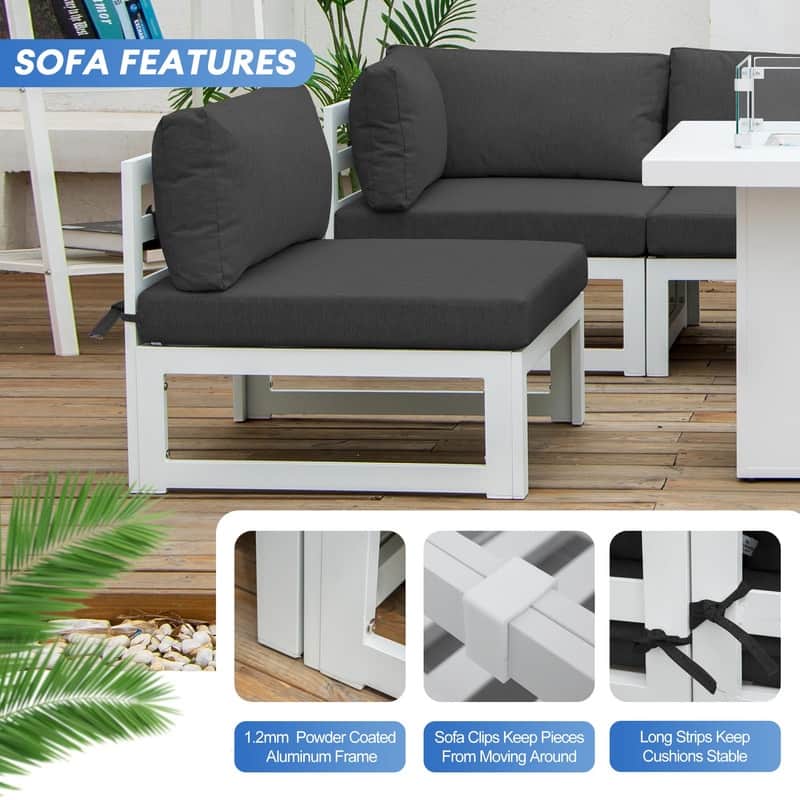 FINCATI White Aluminum Modern Patio Furniture Sectional Sofa Set with Cushion