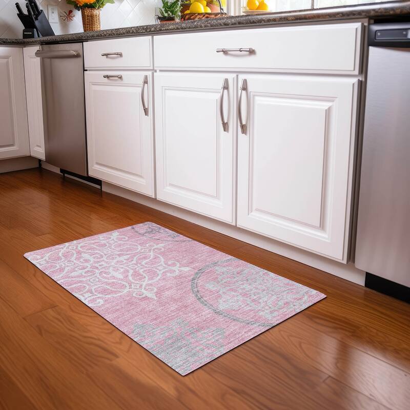Premium Washable Super Soft Transitional Scroll Mayfield Rug - Pink - 1'8" x 2'6"