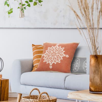 Sevita Casual Floral Mandala Medallion Throw Pillow with Tufted Border