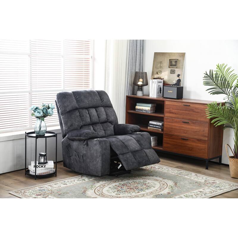 Power Lift Recliner Chair with Heat & Massage, High Density Foam Electric Sofa, Lounge Chair with Side Pockets & Cup Holders