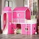 preview thumbnail 19 of 30, Elegant Twin Size Playhouse Inspired Bunk Bed with Slide Pink Tent and Tower, Sturdy Construction & Unique Design