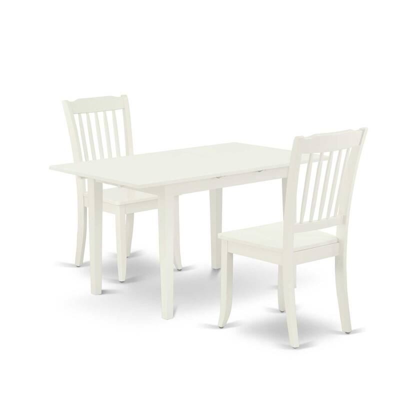 HomeStock 3-Piece Linen White Finish Rectangular Solid Wood Top With Butterfly Leaf Dining Table Set