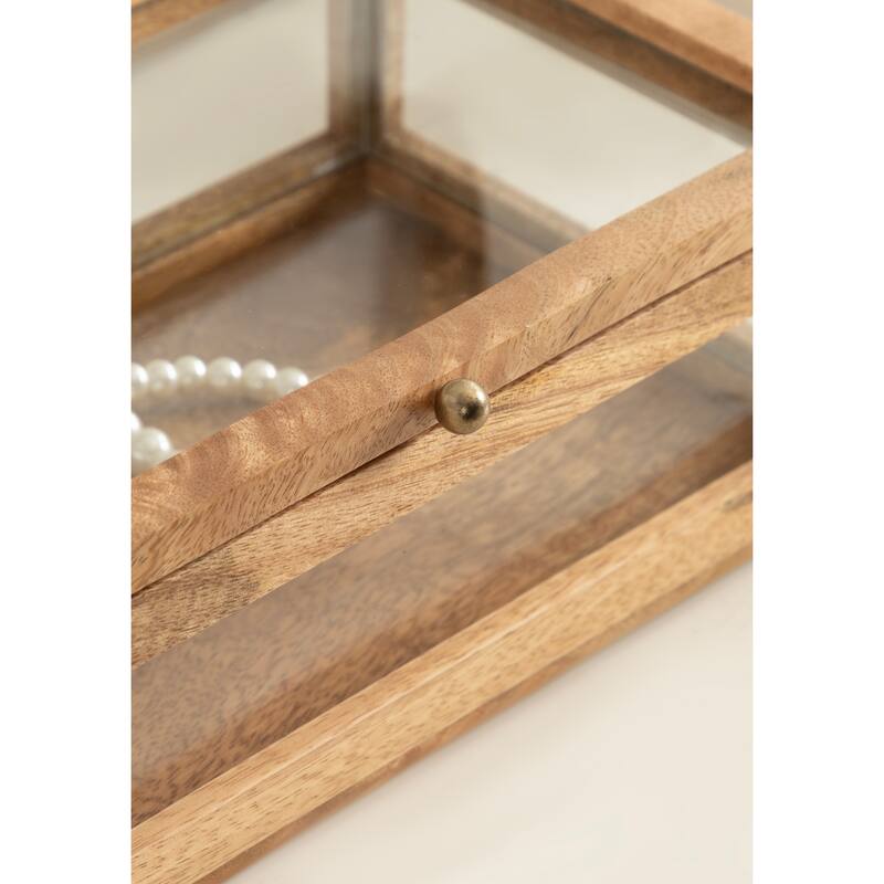 Kate and Laurel Curiel Decorative Wood and Glass Storage Box - 10x6x4