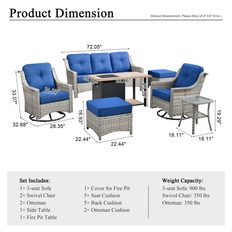 XIZZI 7-piece Outdoor Patio Furniture Conversation Sofa Set with Fire Pit