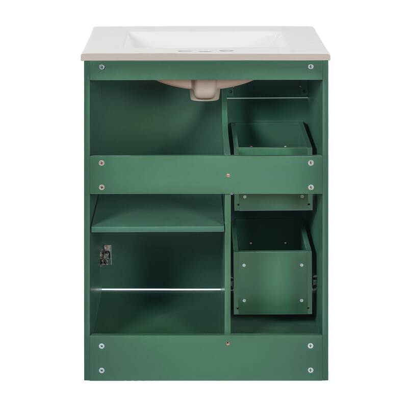 GDFStudio - Elmbrook Modern Bathroom Vanity with Ceramic Sink and 2 Storage Drawers & Soft-Closing Door - 24'W