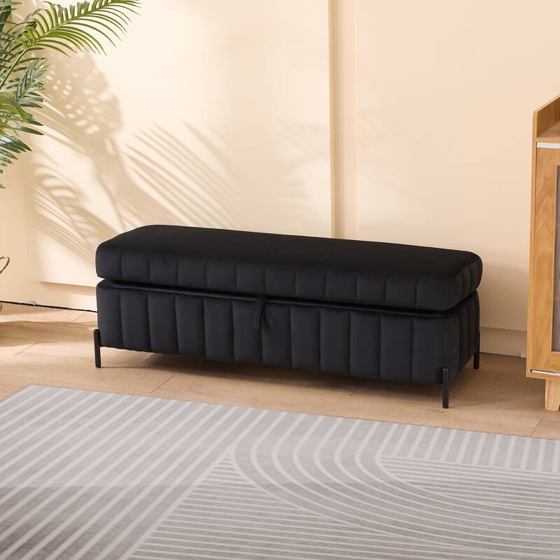 49.21" Velvet Upholstered Storage Bench, End of Bed Footstool Ottomanwith Metal Legs, Foot Rest for Bedroom, Entryway