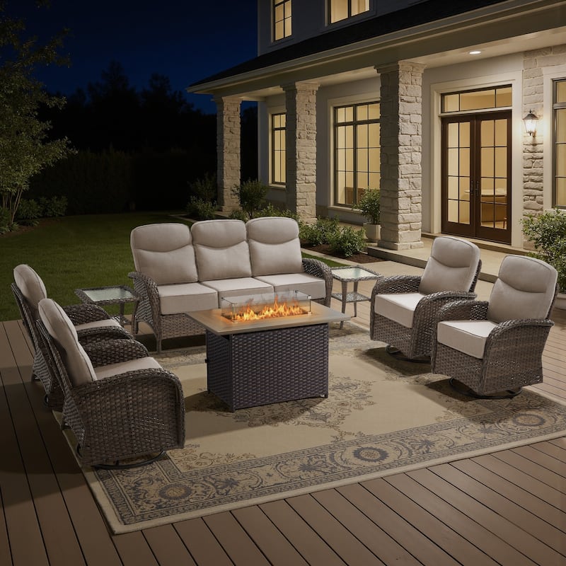 Meyreso 8-Piece Wicker Outdoor Patio Fire Pit Sofa Set with 6-Inch Thick Cushions
