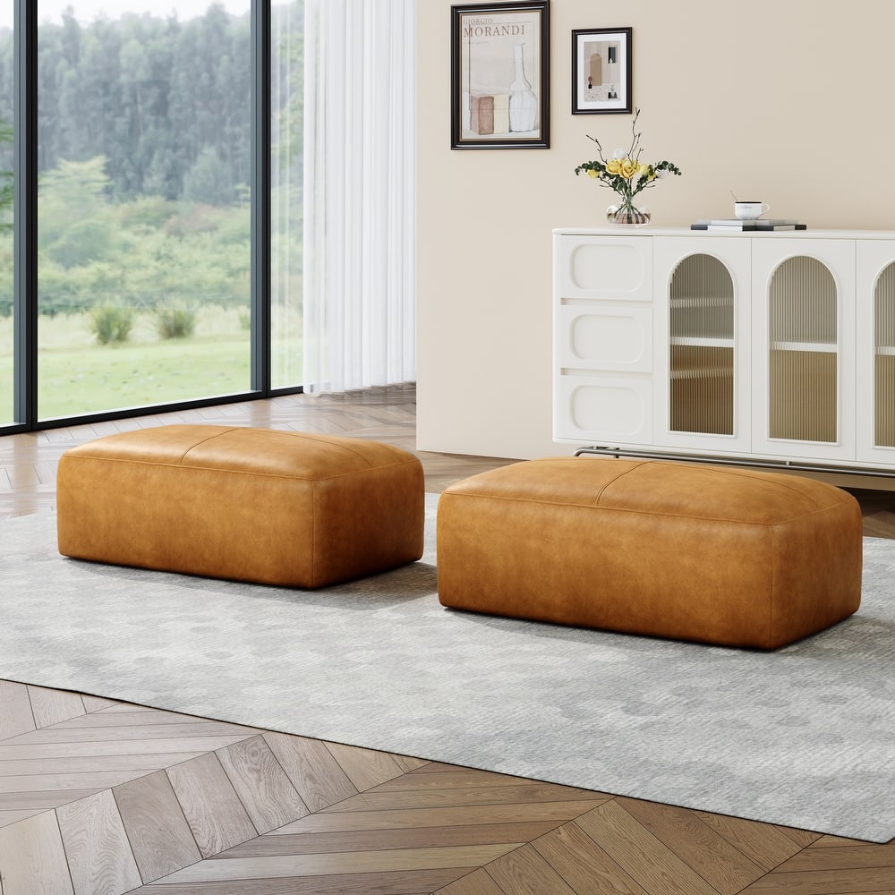 22"/ 35"/ 43" W Rectangular Modern Genuine Leather Ottoman Set of 2