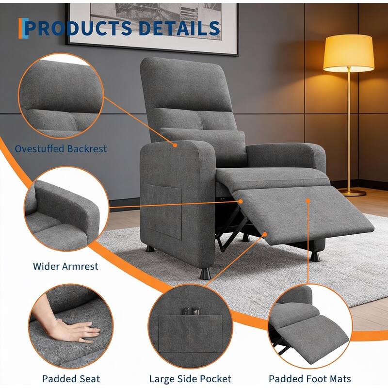 Power Recliner Chair, with 2 Side Pockets and USB Port