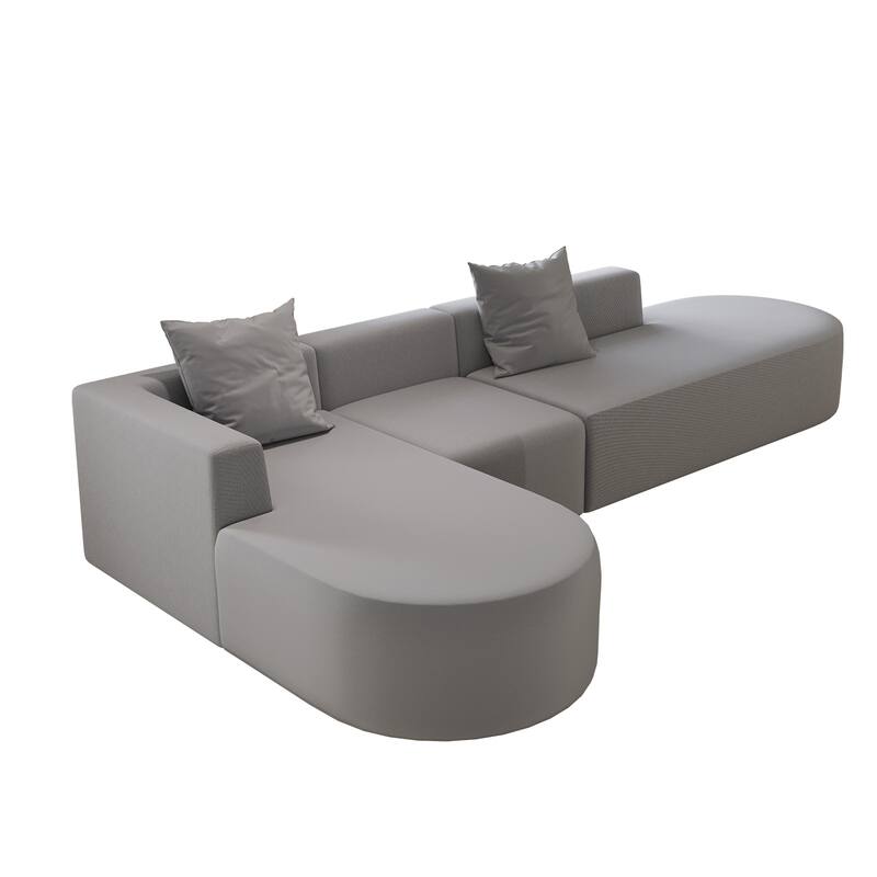 L Shaped Modular Sectional Sofa with Movable Ottoman, Corduroy Boneless Cloud Couch, Full-Compressed Deep Seat Sofa